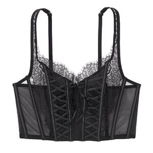 Victorias Secret Elegant Black Lace-Up Corset Top